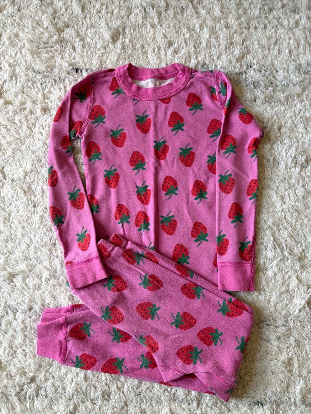 Kids Pink Strawberry Thermal Pajama Set